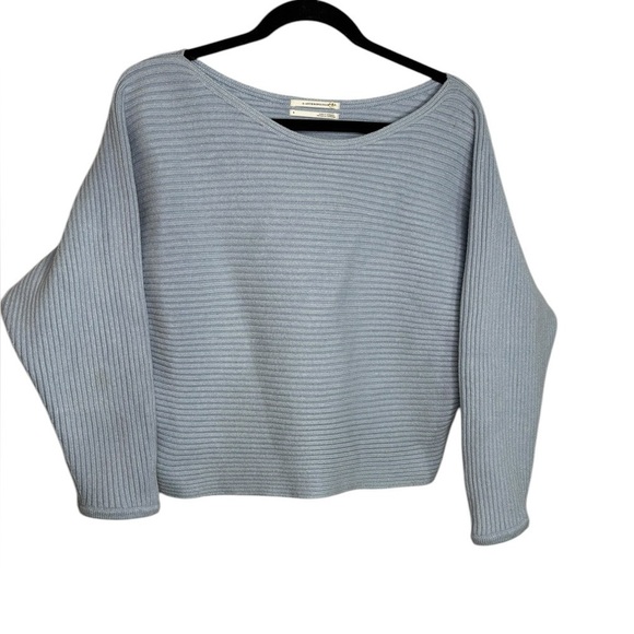 Anthropologie Kendall Cropped Ribbed Knit Boat Neck Blue Sweater Small - Picture 2 of 11